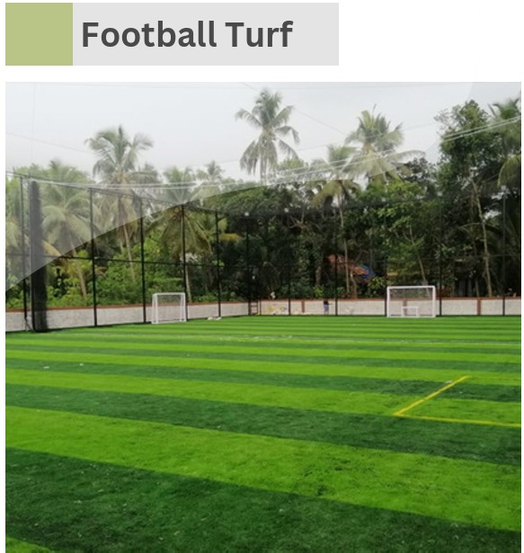 Football turf pitch laid with artificial grass and marking lines