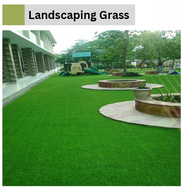 Landscaping installation of artificial grass around a seating area